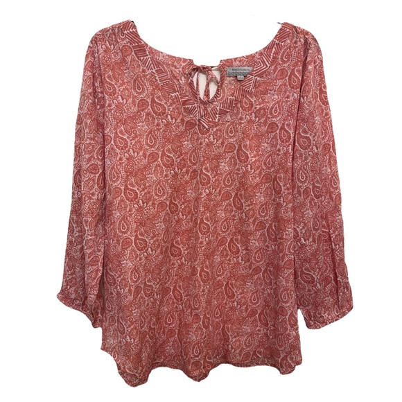 Cost Plus World Market Tops - World Market boho paisley blouse pink/white Tie Neck Size L/XL